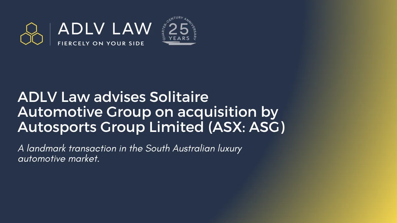 ADLV Law acts for Solitaire Automotive Group in sale to Autosports Group ADLV Law acts for Solitaire Automotive Group in sale to Autosports Group